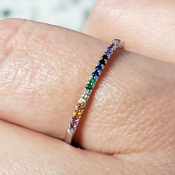 925 Silver 🌈 Rainbow Minimal Band Tiny Stackable - Picture 4 of 8